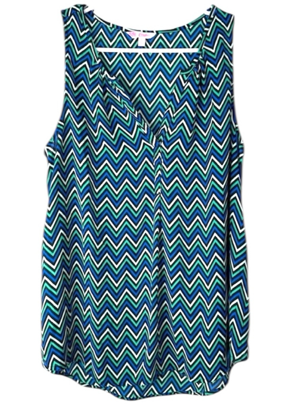 Candie’s Chevron Print Sleeveless Blouse Blue Green Size Large